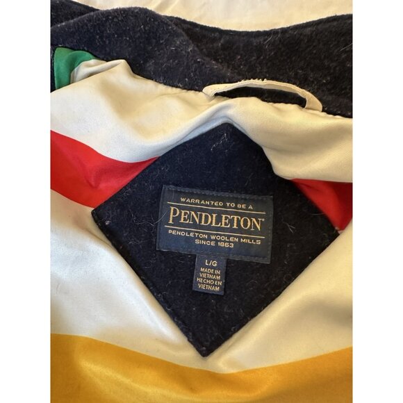 Pendleton Campbell Wool Coat Women's L Navy Blue Hudson Bay Stripe Jacket - Picture 6 of 11